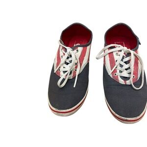 Vans American Flag Sneakers Women’s Size 7 Red White Blue Canvas Lace Up USA